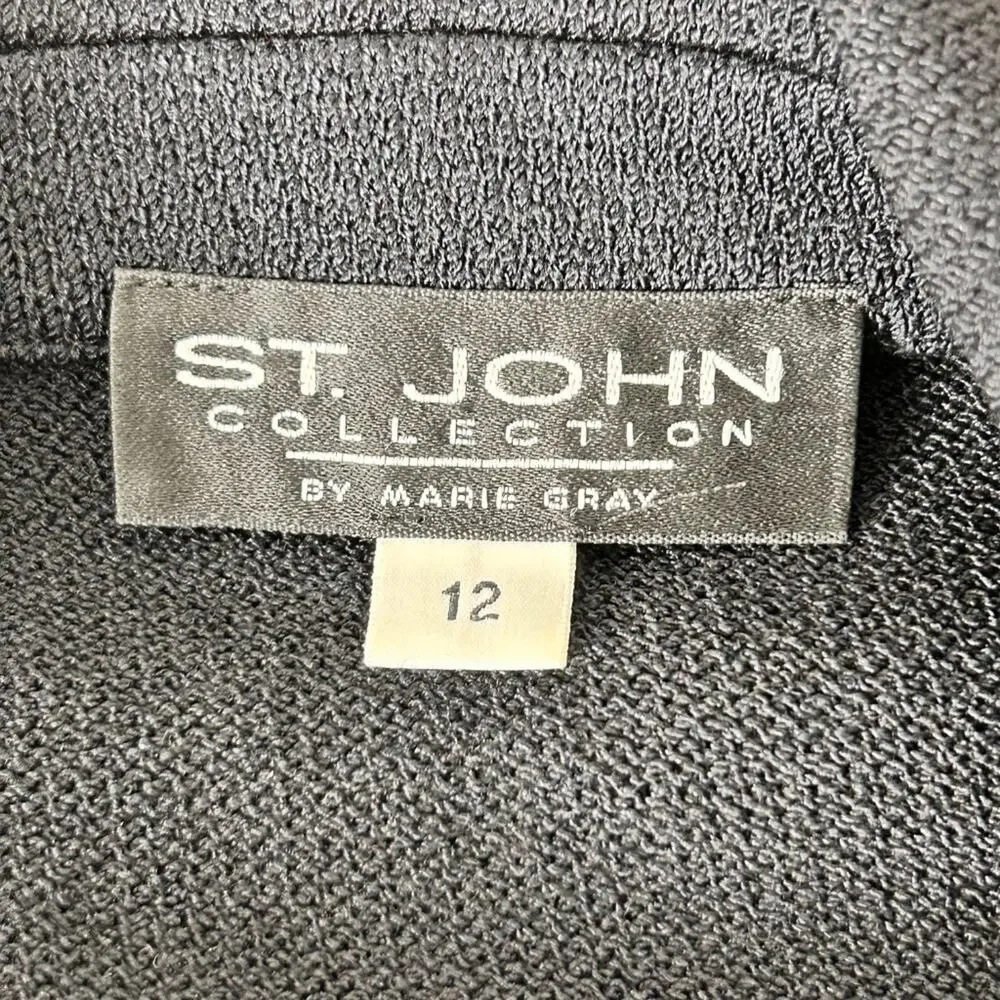 St John Collection Black Knit Jacket and Basics Skirt Set Size 12 Gold Accents - Picture 9 of 11